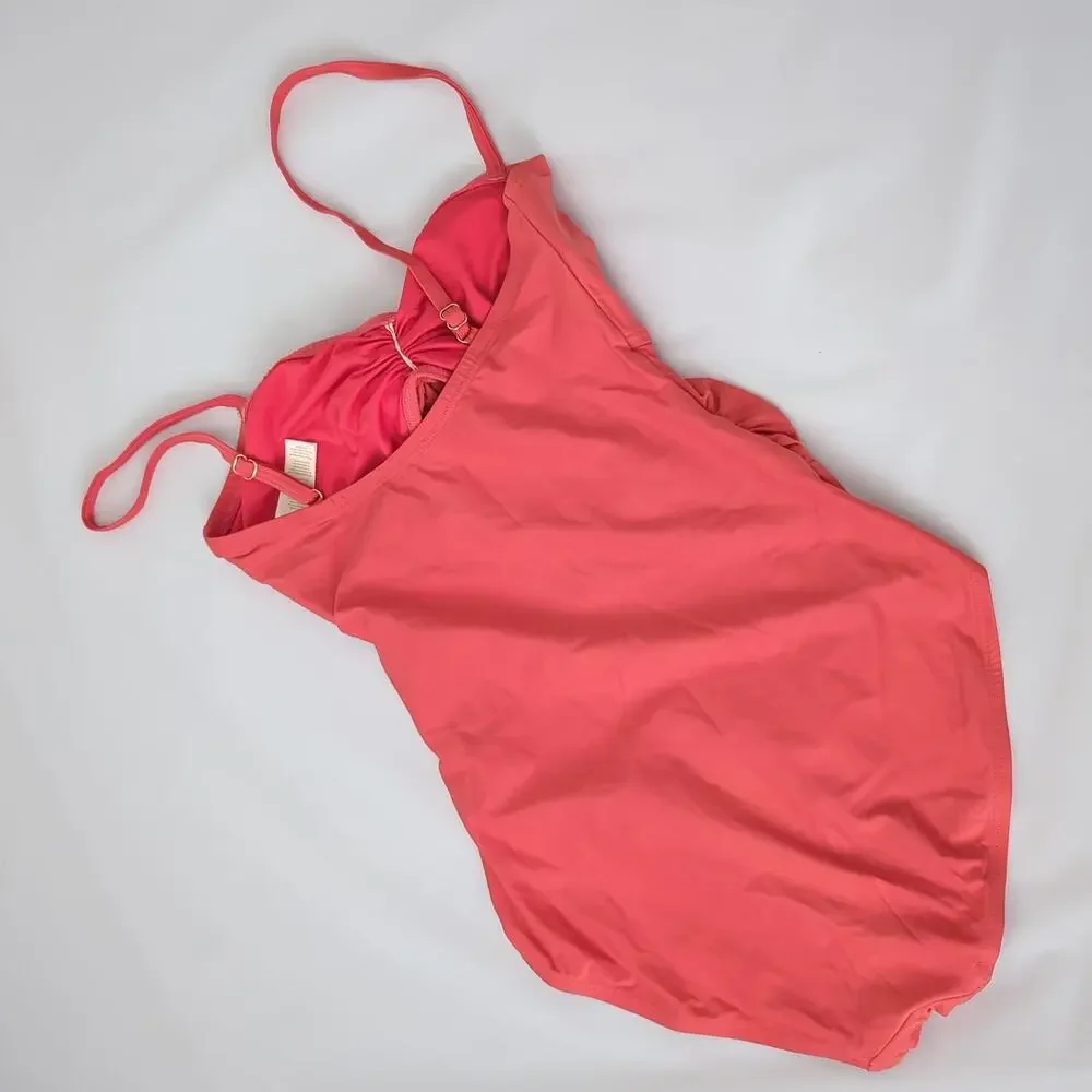Kate Spade Swimsuit One Piece Dive Right‎ Coral Cut Out Keyhole Rose M